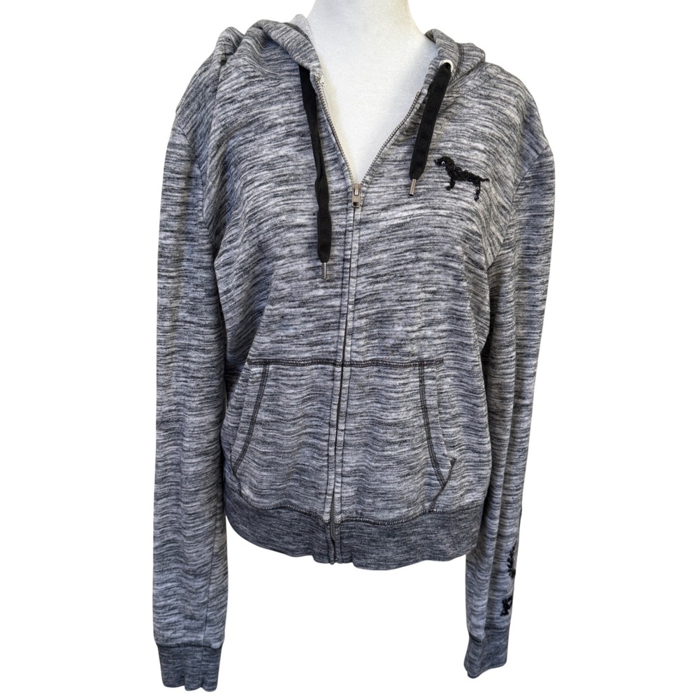 Victoria's Secret PINK Gray Sequin Zip Hoodie Jacket Women Medium Bling Y2K‎